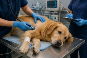 Emergency veterinarian examining a sick dog in Fort Lauderdale