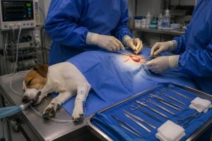 Veterinarian performing Gastrointestinal Surgery on pet